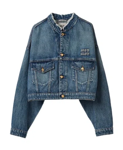 Miu Miu Denim Blouson Jacket In F0008 Bleu