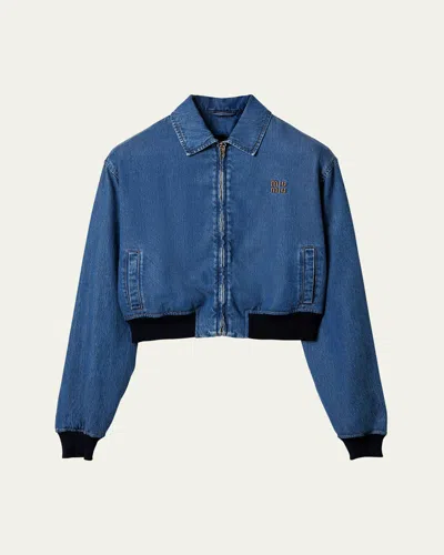 Miu Miu Cropped Denim Jacket In Blue