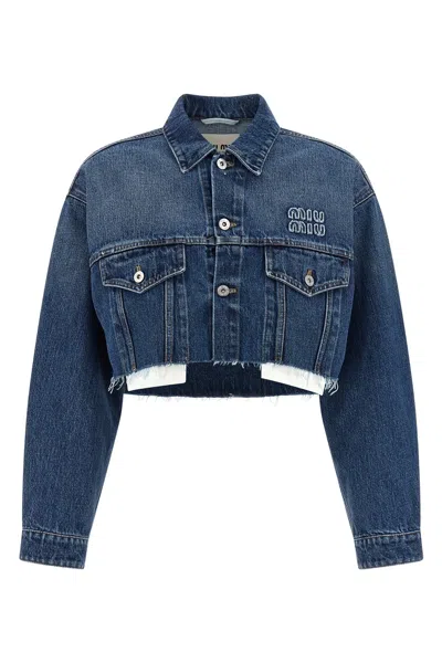 Miu Miu Cropped Denim Jacket In Blue