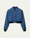 Miu Miu Logo-embroidered Zip-up Denim Jacket In F0008 Bleu