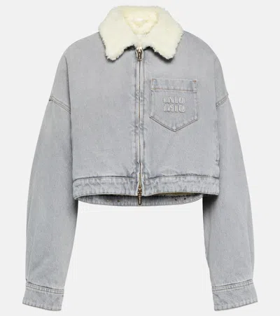 Miu Miu Cropped Denim Jacket In Gray