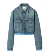 Miu Miu Denim And Poplin Trucker Jacket In Turquoise