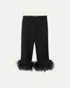 Miu Miu Cropped Feather-cuff Pants In Nero