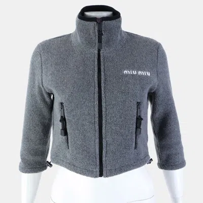 Pre-owned Miu Miu Cropped Fleece Zip-up Jumper Xs In Gray