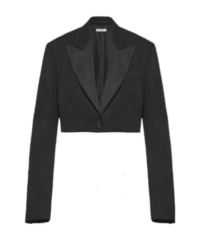 Miu Miu Cropped Grain De Poudre Jacket In Black