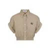 Miu Miu Cropped Green Shirt With Fitted Waist And Rolled Sleeves In Neutral