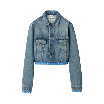 Pre-owned Miu Miu Cropped Jacket 'denim' | Blue | Women's Size 40