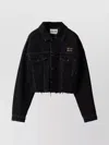 Miu Miu Cropped Jacket With Long Sleeves And Frayed Hem In Black
