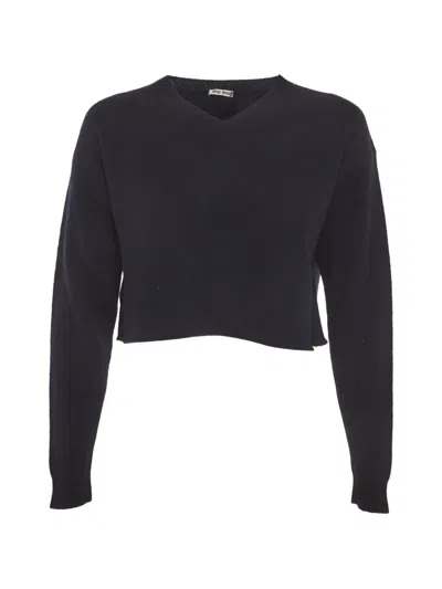 Pre-owned Miu Miu Cropped Knit Sweater In Blue