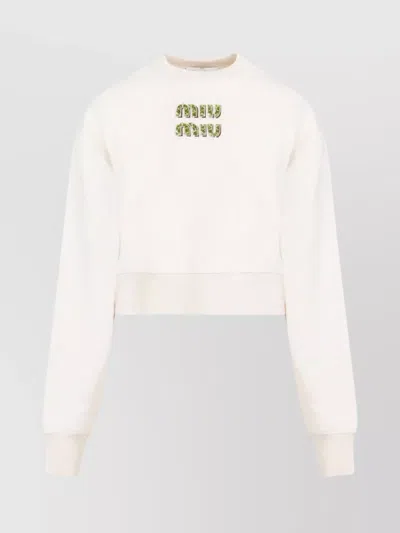 Miu Miu Logo-embellished Cotton Sweatshirt In White