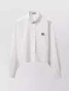 Miu Miu Cropped Long Sleeve Shirt With Point Collar In White