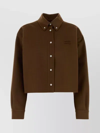 MIU MIU CROPPED LONG SLEEVE WOOL BLEND SHIRT