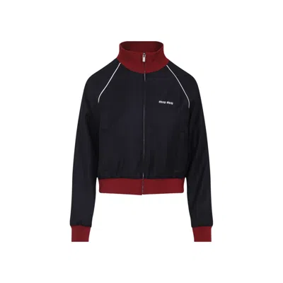 MIU MIU MIU MIU CROPPED PINSTRIPE JACKET WITH HIGH COLLAR