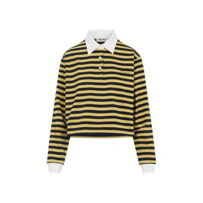 Miu Miu Cropped Polo T-shirt With Horizontal Stripes In Multi