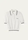 Miu Miu Cropped Polo Top In F0944 Bianco Bleu