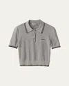 Miu Miu Logo-jacquard Cropped Polo Shirt In Marmo Blu