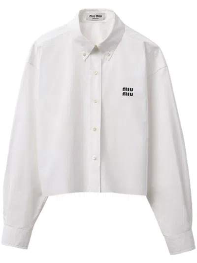 Miu Miu Cropped Poplin Shirt In F0009 White