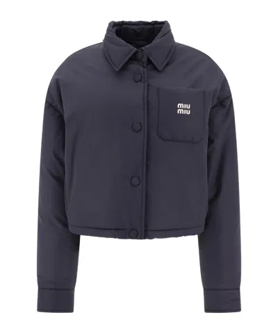 Miu Miu Cropped Puffer Jacket In Blue