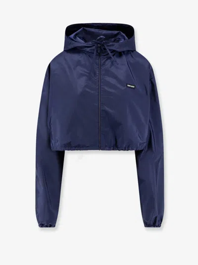 Miu Miu Cropped Recycled Nylon Jacket In Blue