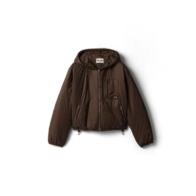 Miu Miu Cropped Ripstop Down Jacket In Cocoa Brown