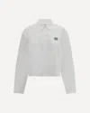 Miu Miu Cropped Long Sleeve Shirt With Point Collar In White
