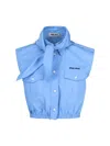 Miu Miu Sleeveless Knotted Cropped Shirt In Light Blue