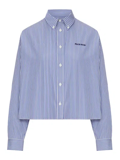 Miu Miu Cropped Striped Cotton Shirt In White