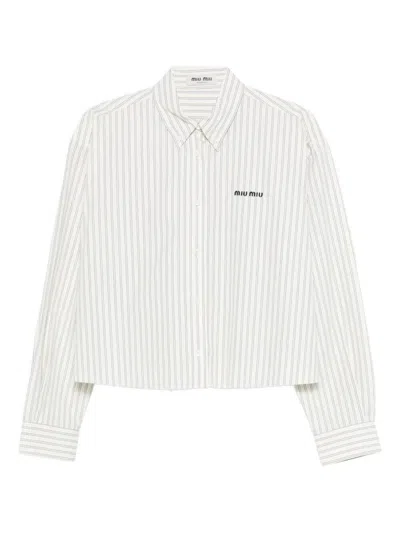 Miu Miu Cropped Striped Shirt Clothing In Neutral