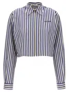 Miu Miu Cropped Striped Shirt Shirt And Blouse Multicolor In Blue