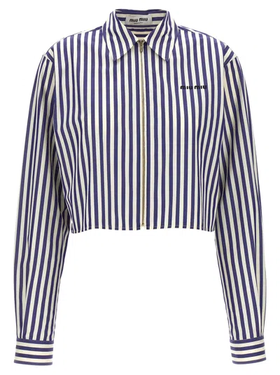 Miu Miu Cropped Striped Shirt Shirt And Blouse Multicolor