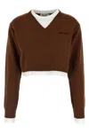 Miu Miu V-neck Layered Cashmere Knit Crop Sweater In Brown
