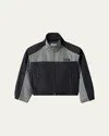 Miu Miu Cropped Technical Silk Colorblock Jacket In Blue