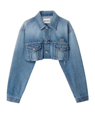 Miu Miu Cropped Washed Denim Jacket In Blue