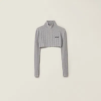 Miu Miu Cropped Wool And Cashmere Cardigan In Gray