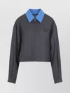 Miu Miu Cropped Wool Jacket Pointed Collar In Grey