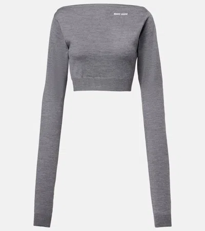 Miu Miu Cropped-pullover Aus Wolle In Grau