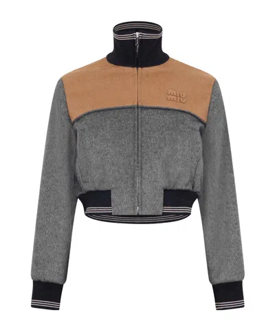Miu Miu Cropped Zip-up Jacket In Multi