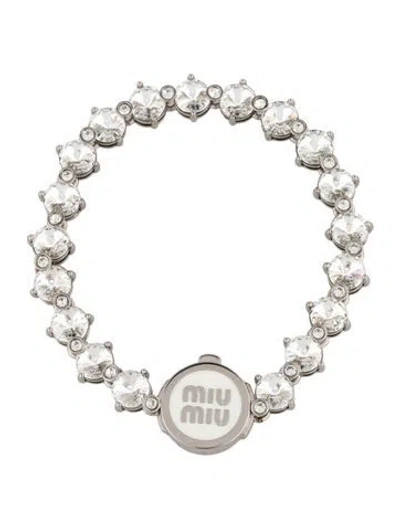 Pre-owned Miu Miu Crystal & Enamel Link Bracelet, 6.25" In Clear