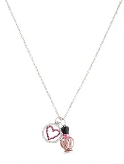 Pre-owned Miu Miu Crystal & Enamel Pendant Necklace, 21.25" In Black/clear/pink