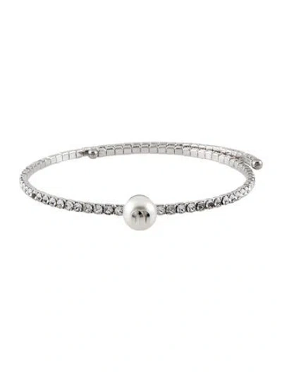 Pre-owned Miu Miu Crystal & Faux Pearl Choker Necklace, 16" In Transparent