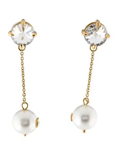 Pre-owned Miu Miu Crystal & Faux Pearl Drop Earrings In White
