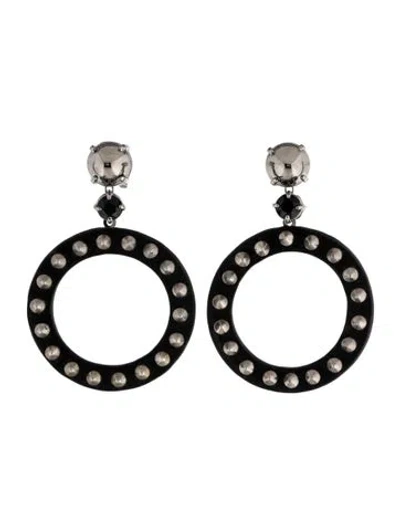 Pre-owned Miu Miu Crystal & Leather Studded Hoop Earrings In Black