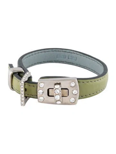 Pre-owned Miu Miu Crystal & Leather Wrap Bracelet In Multi