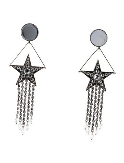 Pre-owned Miu Miu Crystal & Mirror Star Fringe Clip-on Drop Earrings In Transparent