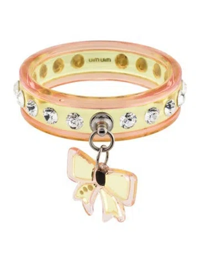Pre-owned Miu Miu Crystal & Resin Bow Bangle Bracelet, 7.75" In Green/pink