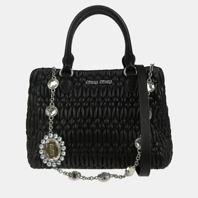 Pre-owned Miu Miu Crystal Black Lambskin Leather Tote Bag