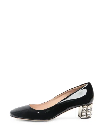 Pre-owned Miu Miu Crystal Block-heel Pumps In Black