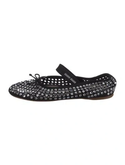Pre-owned Miu Miu Crystal Bow Accents Mary Jane Flats In Black
