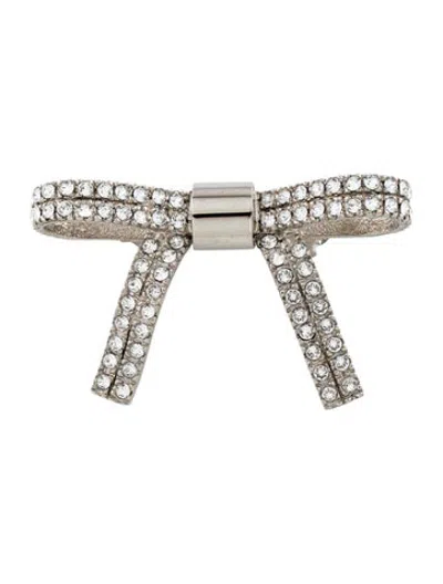 Pre-owned Miu Miu Crystal Bow Hair Clip In Silver