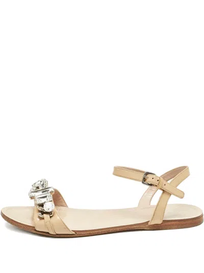 Pre-owned Miu Miu Crystal Buckle Sandals In Neutral
